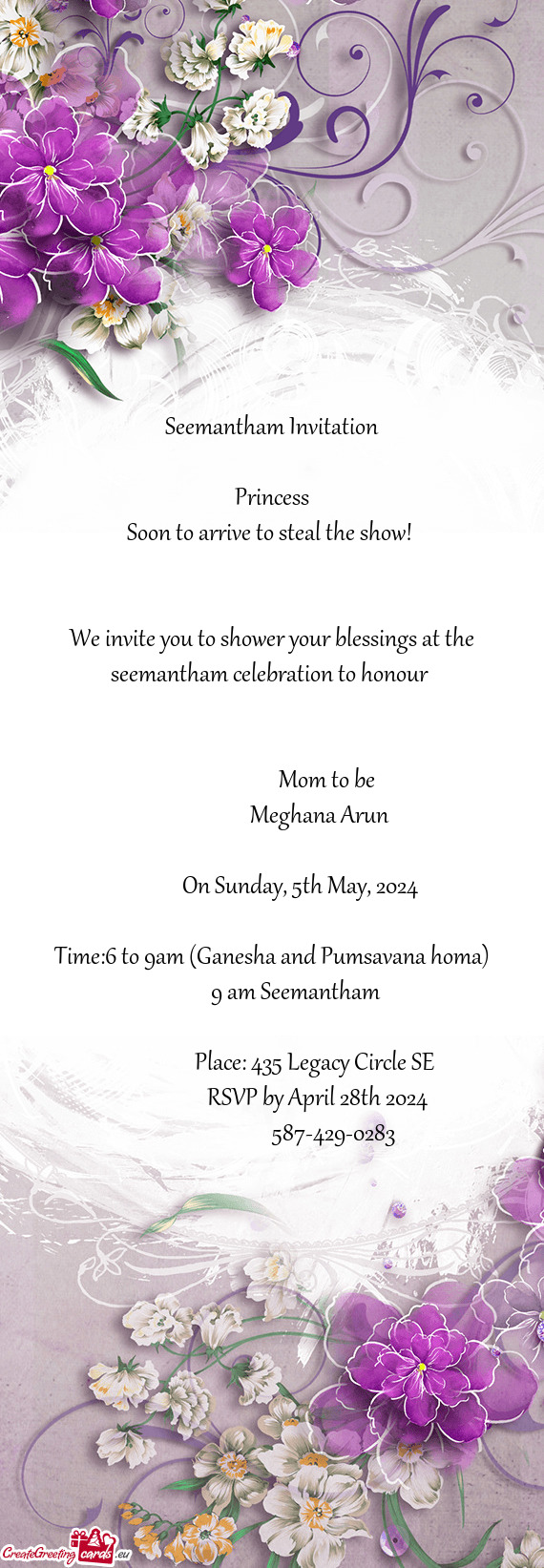 We invite you to shower your blessings at the seemantham celebration to honour