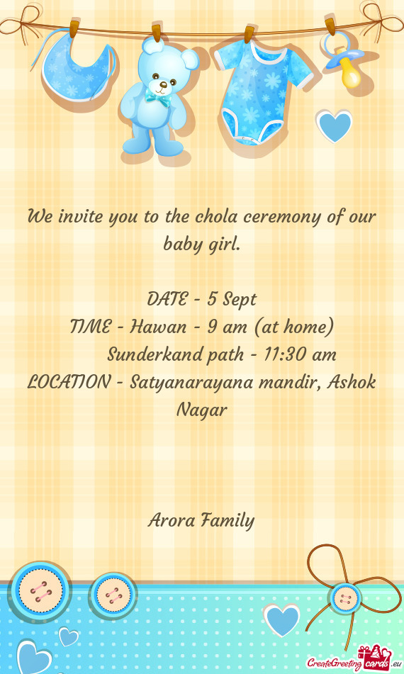 We invite you to the chola ceremony of our baby girl