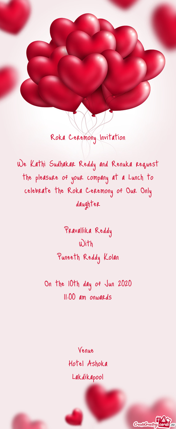 We Kathi Sudhakar Reddy and Renuka request the pleasure of your company at a Lunch to celebrate the