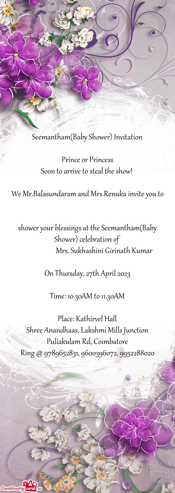 We Mr.Balasundaram and Mrs.Renuka invite you to