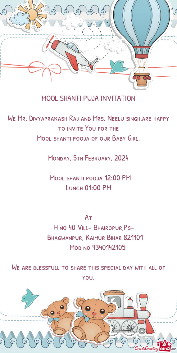 We Mr. Divyaprakash Raj and Mrs. Neelu singh,are happy to invite You for the