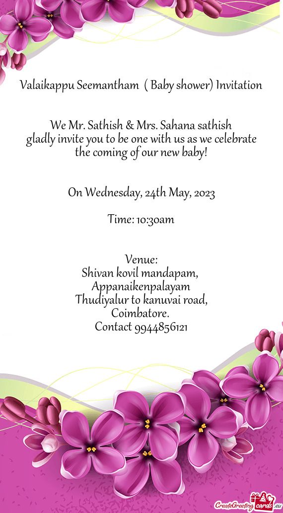 We Mr. Sathish & Mrs. Sahana sathish