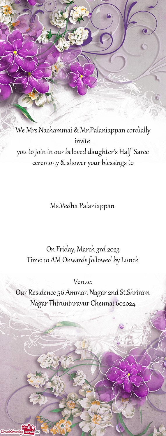We Mrs.Nachammai & Mr.Palaniappan cordially invite