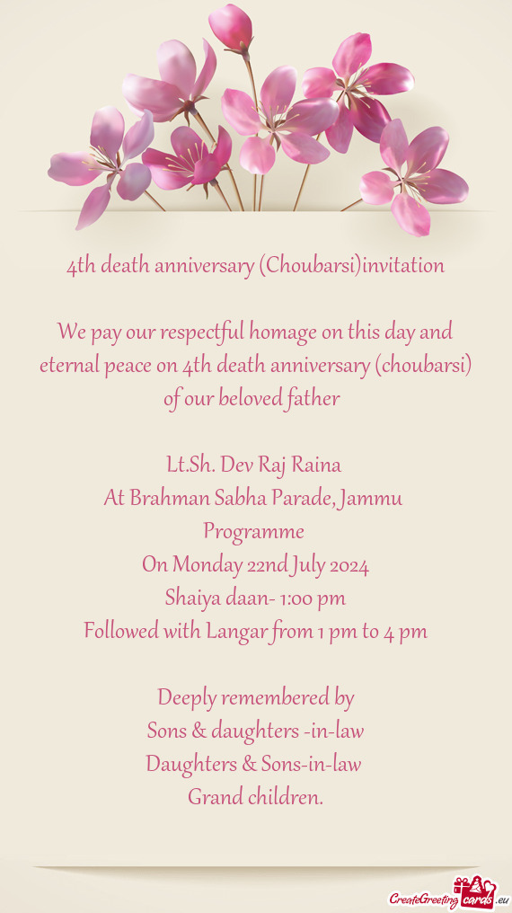 We pay our respectful homage on this day and eternal peace on 4th death anniversary (choubarsi) of o