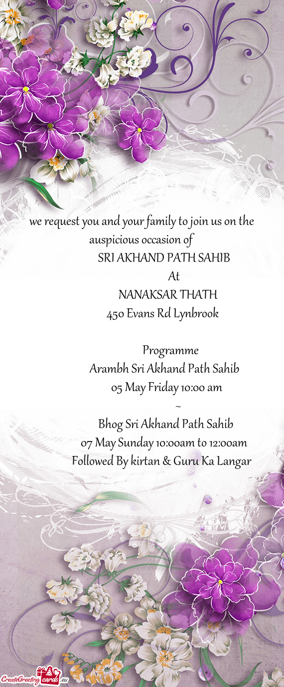 We request you and your family to join us on the auspicious occasion of