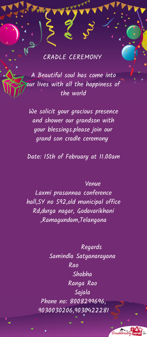 We solicit your gracious presence and shower our grandson with your blessings.please join our grand
