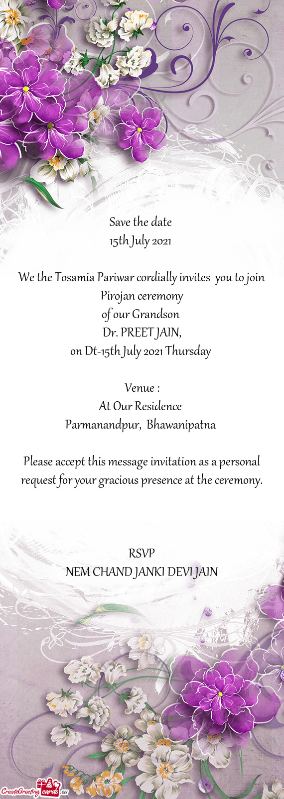 We the Tosamia Pariwar cordially invites you to join