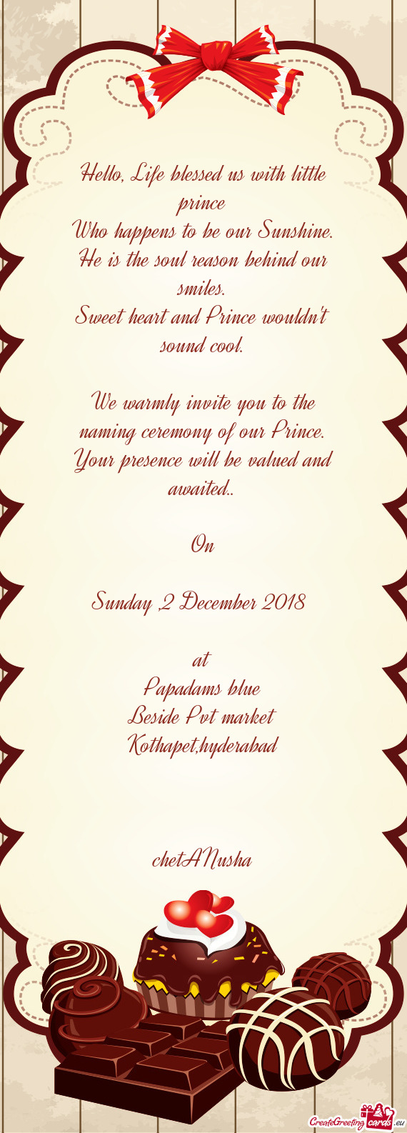 We warmly invite you to the naming ceremony of our Prince