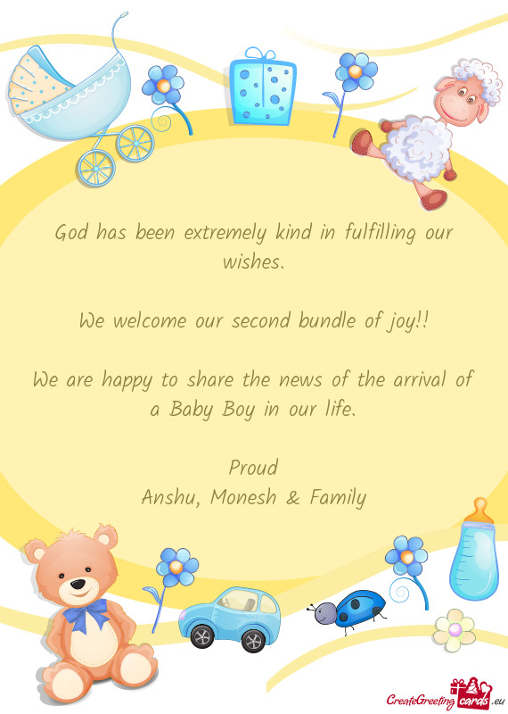 We welcome our second bundle of joy!!
 
 We are happy to share the news of the arrival of a Baby