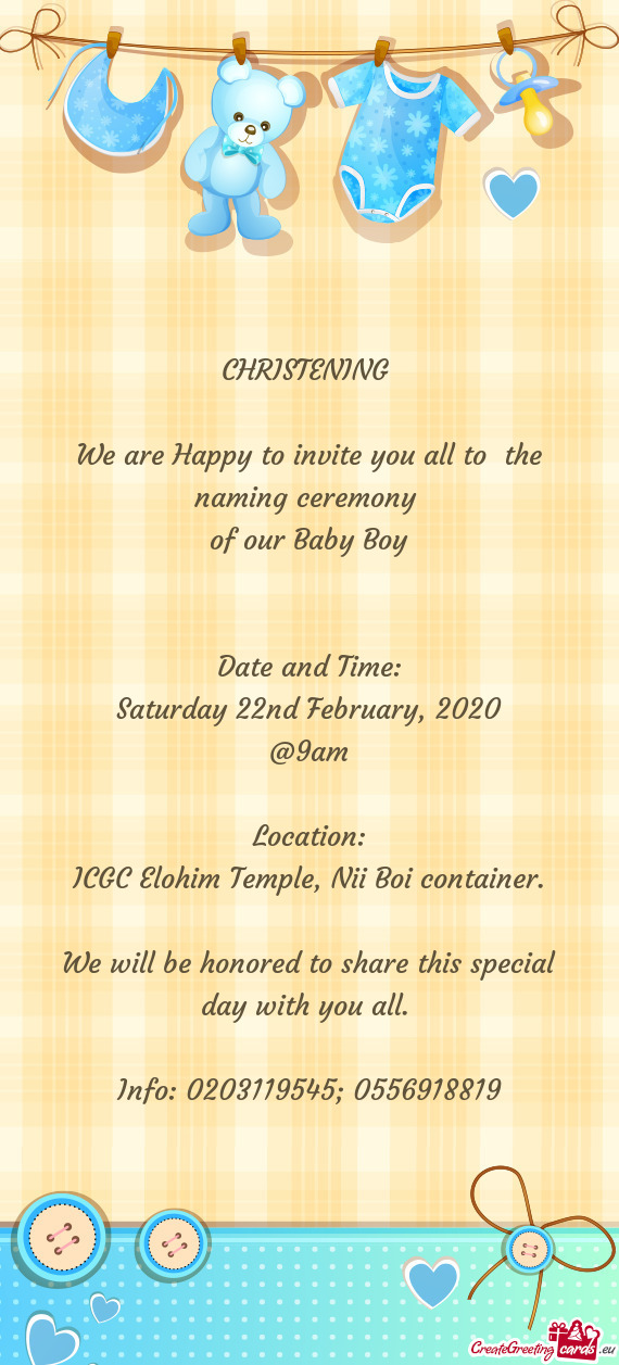 We will be honored to share this special day with you all