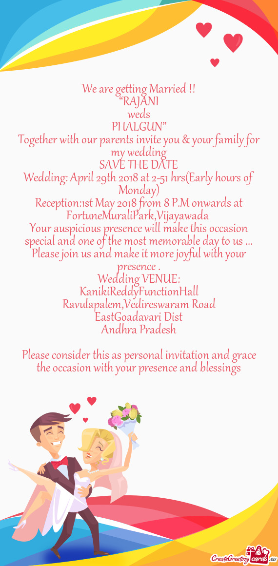 Wedding: April 29th 2018 at 2-51 hrs(Early hours of Monday)