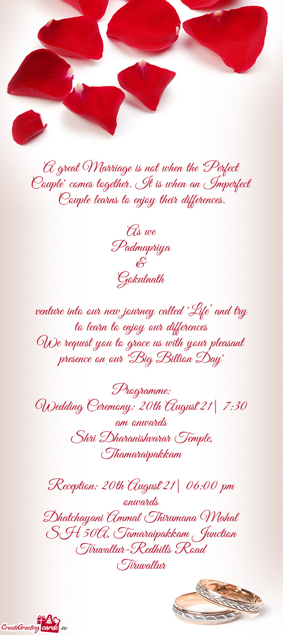 Wedding Ceremony: 20th August