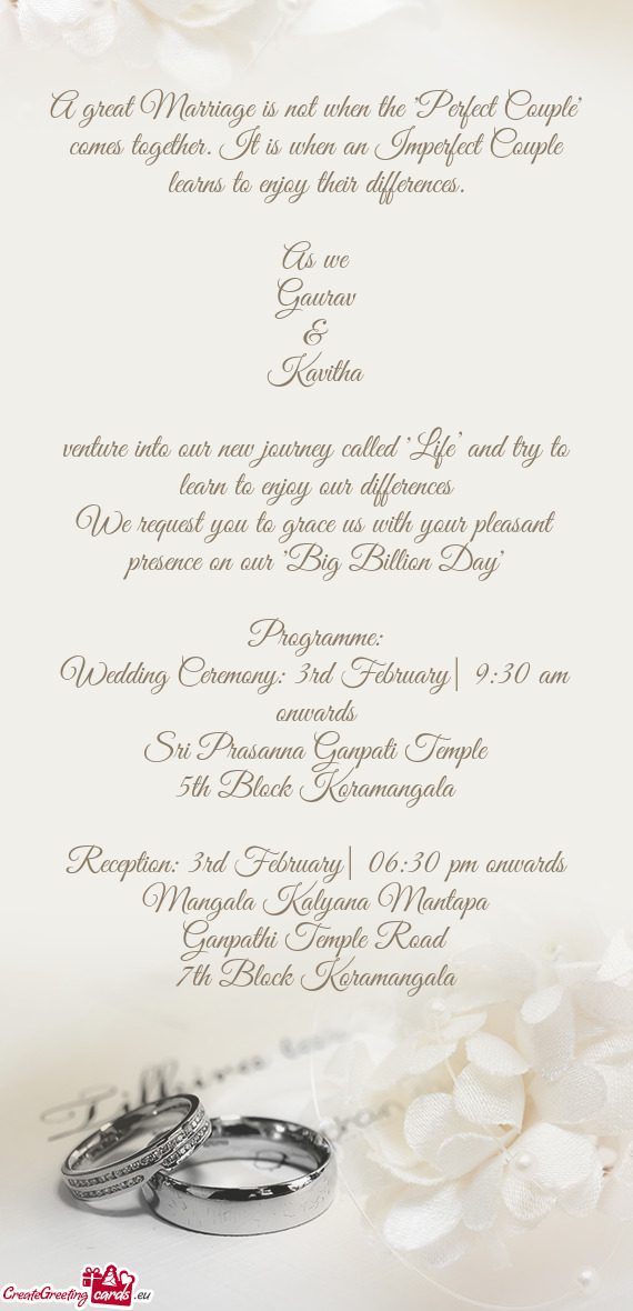 Wedding Ceremony: 3rd February| 9:30 am onwards