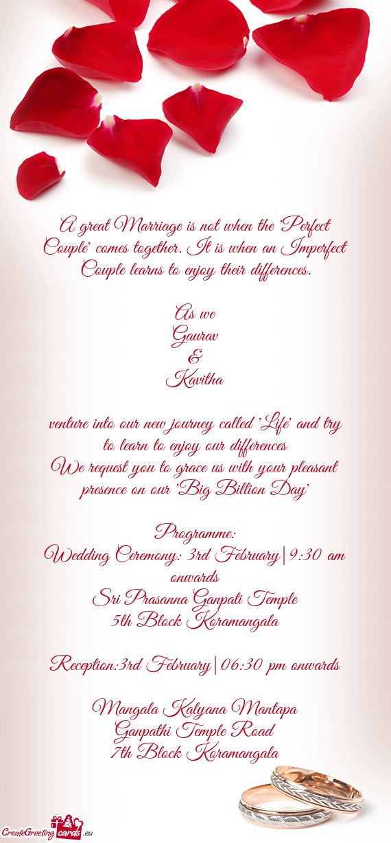 Wedding Ceremony: 3rd February|9:30 am onwards