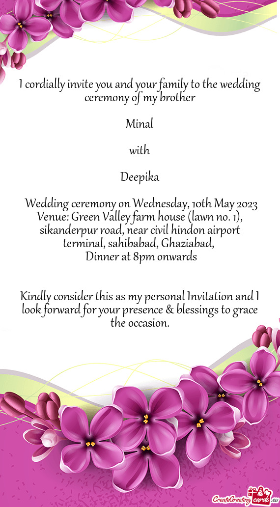 Wedding ceremony on Wednesday, 10th May 2023