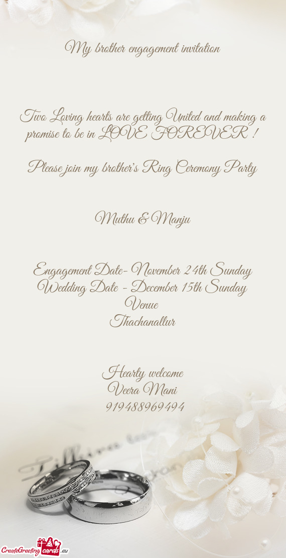 Wedding Date - December 15th Sunday