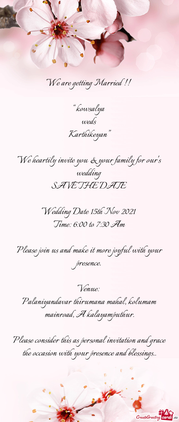 Wedding Date 15th Nov 2021