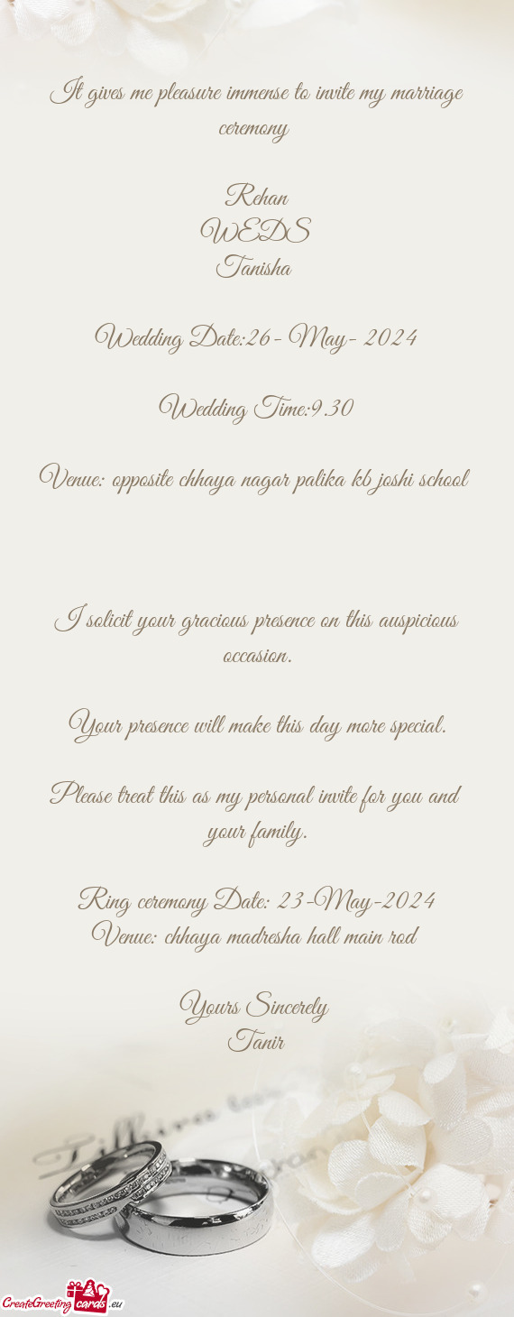 Wedding Date:26- May- 2024