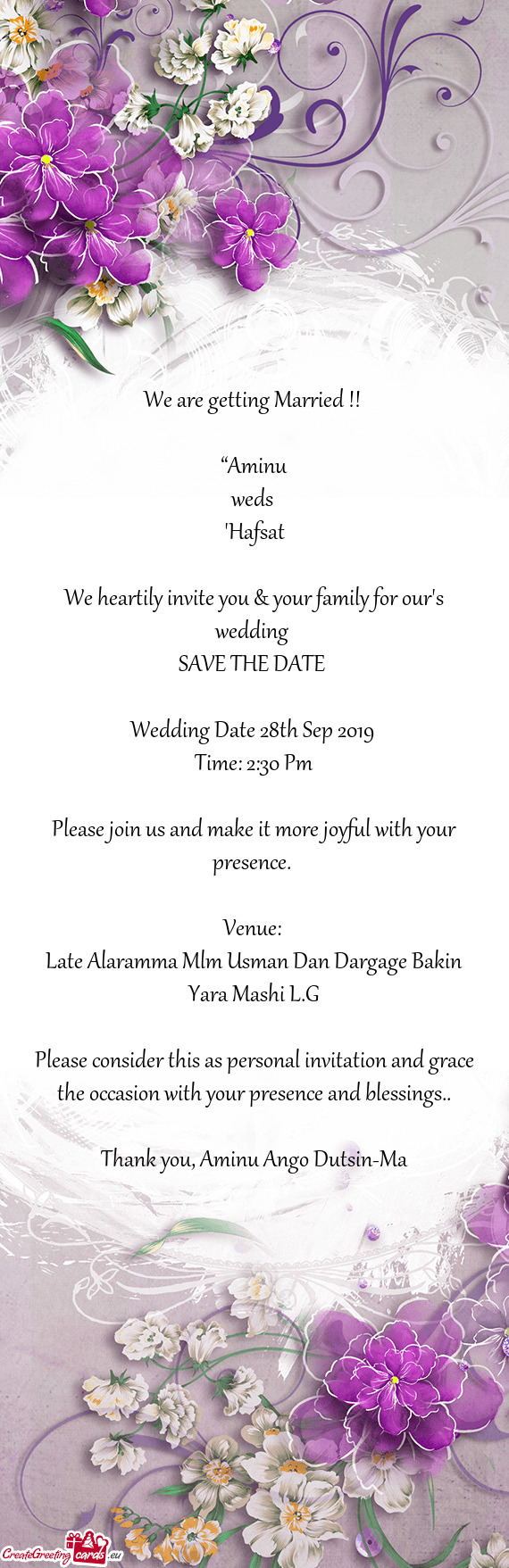 Wedding Date 28th Sep 2019