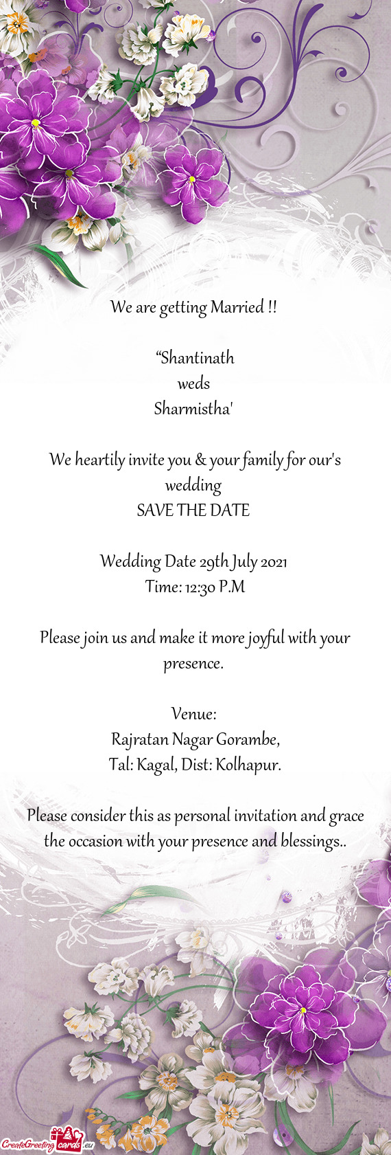 Wedding Date 29th July 2021