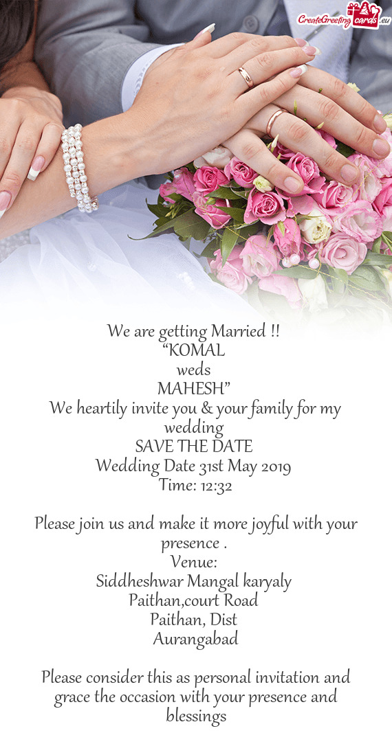 Wedding Date 31st May 2019 Free cards