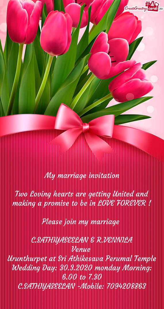 Wedding Day: 30.3.2020 monday Morning: 6.00 to 7.30