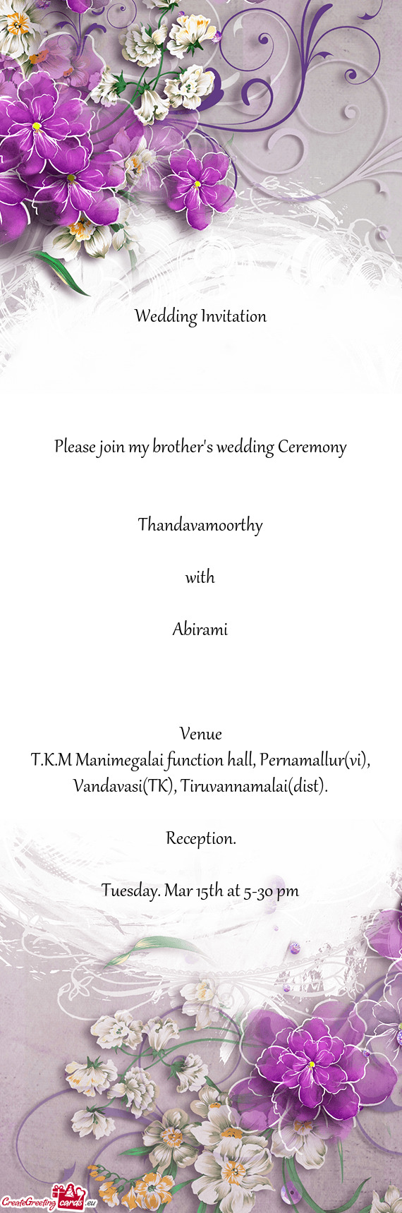 Wedding Invitation
 
 
 
 
 Please join my brother