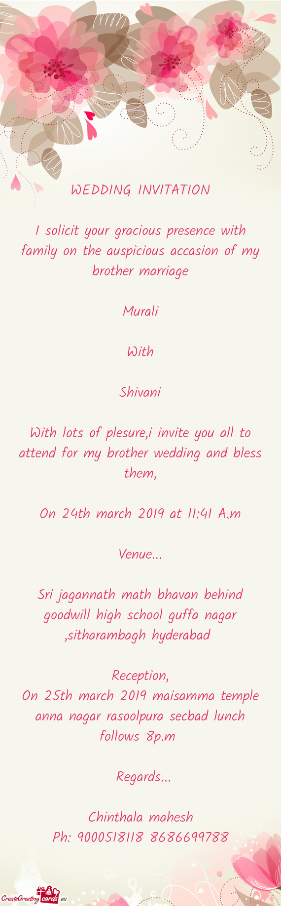 WEDDING INVITATION    I solicit your gracious presence