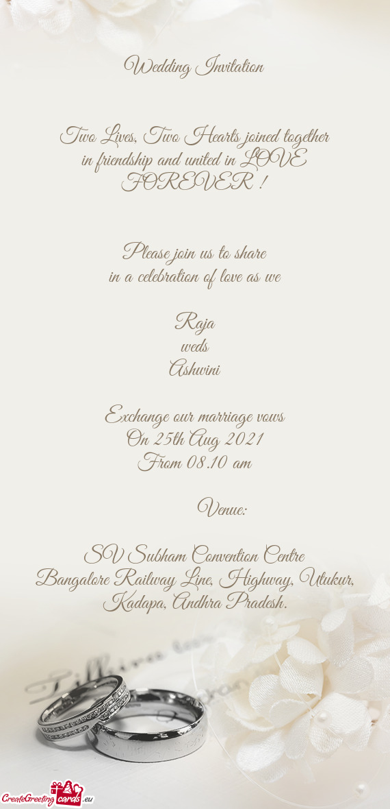 Wedding Invitation
 
 
 Two Lives