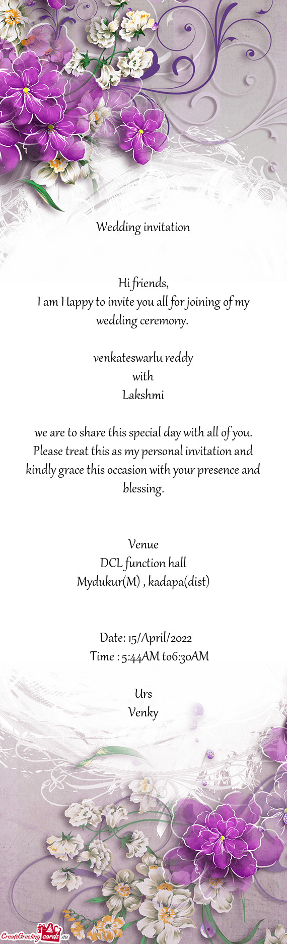 Wedding invitation
 
 
 Hi friends