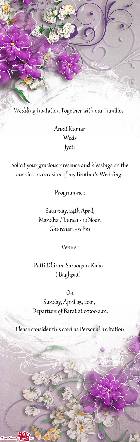 Wedding Invitation Together with our Families