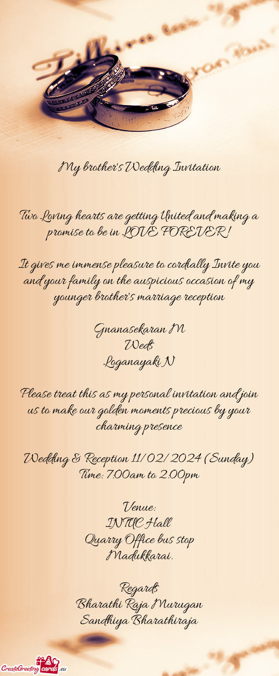 Wedding & Reception 11/02/2024 (Sunday)