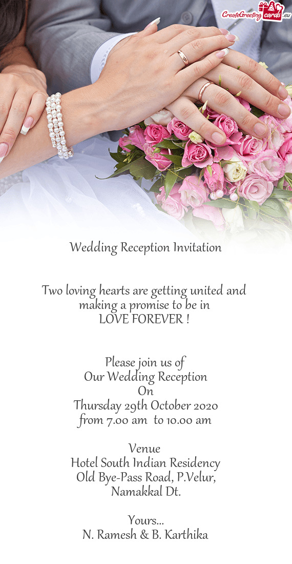 Wedding Reception Invitation      Two loving hearts are