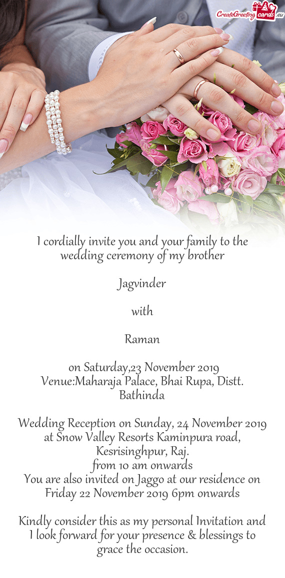 Wedding Reception on Sunday, 24 November 2019