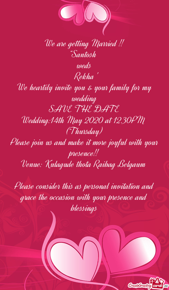 Wedding:14th May 2020 at 12.30PM