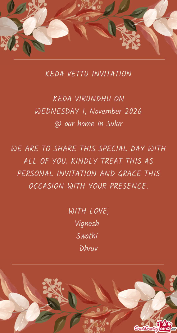 WEDNESDAY 1, November 2026