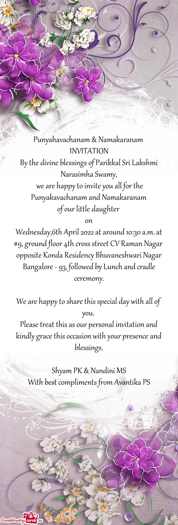 Wednesday,6th April 2022 at around 10:30 a.m. at #9, ground floor 4th cross street CV Raman Nagar o