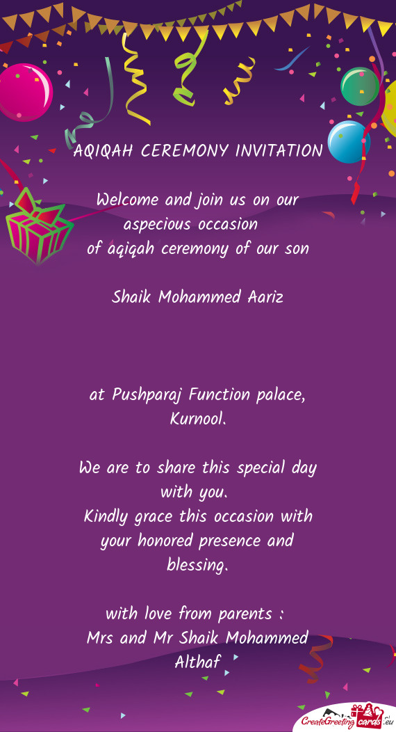 Welcome and join us on our aspecious occasion