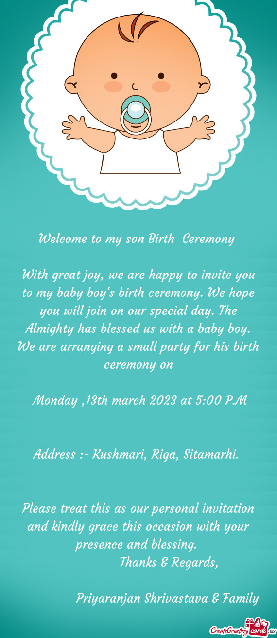 Welcome to my son Birth Ceremony