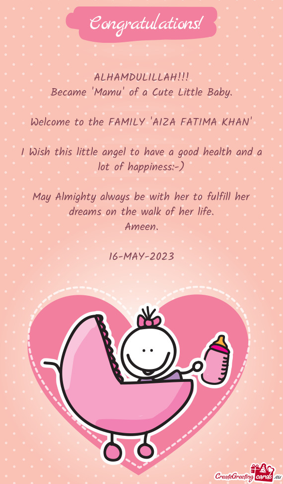 Welcome to the FAMILY "AIZA FATIMA KHAN"