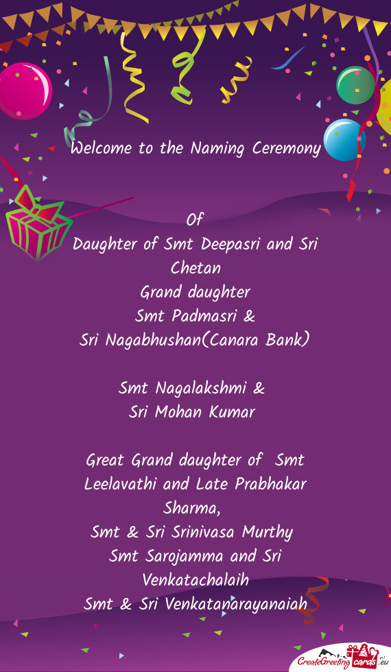 Welcome to the Naming Ceremony