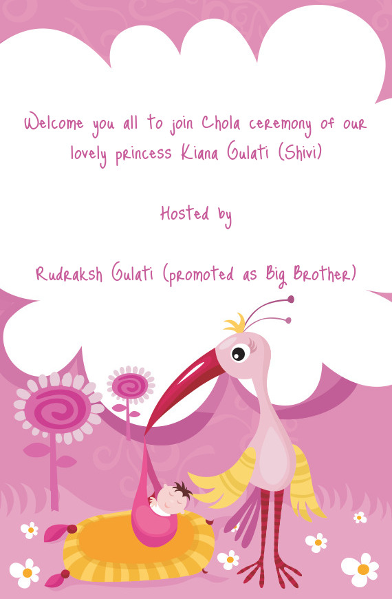 Welcome you all to join Chola ceremony of our lovely princess Kiana Gulati (Shivi)