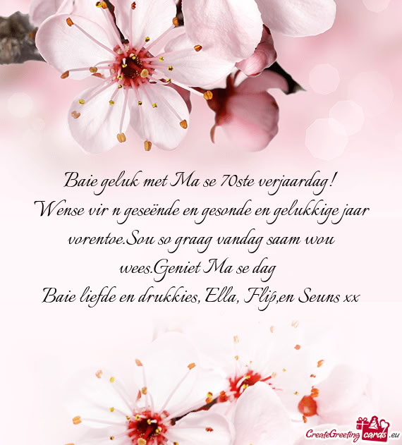 Wense vir n geseënde en gesonde en gelukkige jaar vorentoe.Sou so graag vandag saam wou wees.Geniet