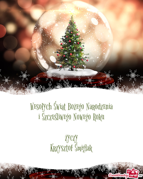 Wesołych Świąt Bożego Narodzenia
 i Szczęśliwego Nowego Roku
 
 życzy
 Krzysztof Śmiglak