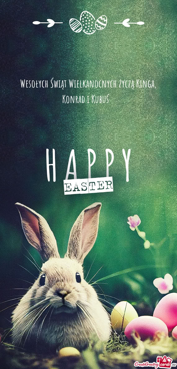 Wesołych Świąt Wielkanocnych życzą Kinga, Konrad i Kubuś 🩷