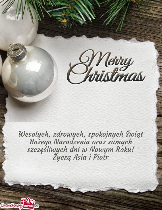 Wesołych, zdrowych, spokojnych Świąt Bożego Narodzenia oraz samych szczęśliwych dni w Nowym Ro