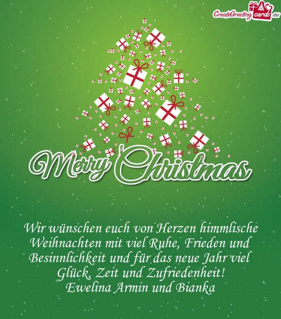 Wir wünschen euch von Herzen himmlische Weihnachten mit viel Ruhe, Frieden und Besinnlichkeit und f