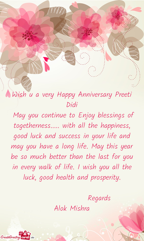 Wish u a very Happy Anniversary Preeti Didi
