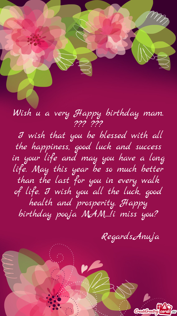 Wish u a very Happy birthday mam. ???✨