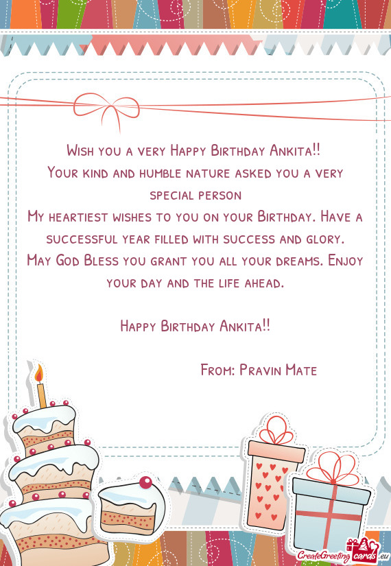 Wish you a very Happy Birthday Ankita